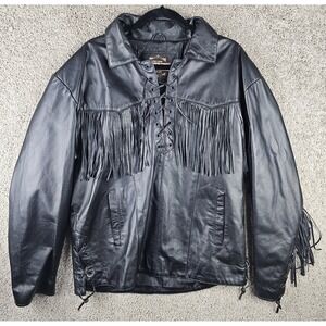 Guide Gear Pullover Leather Tassel Fringe Western Black Jacket Women's XL